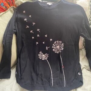 J. Jill Black Sweater with Dandelion Embroidery, Size L